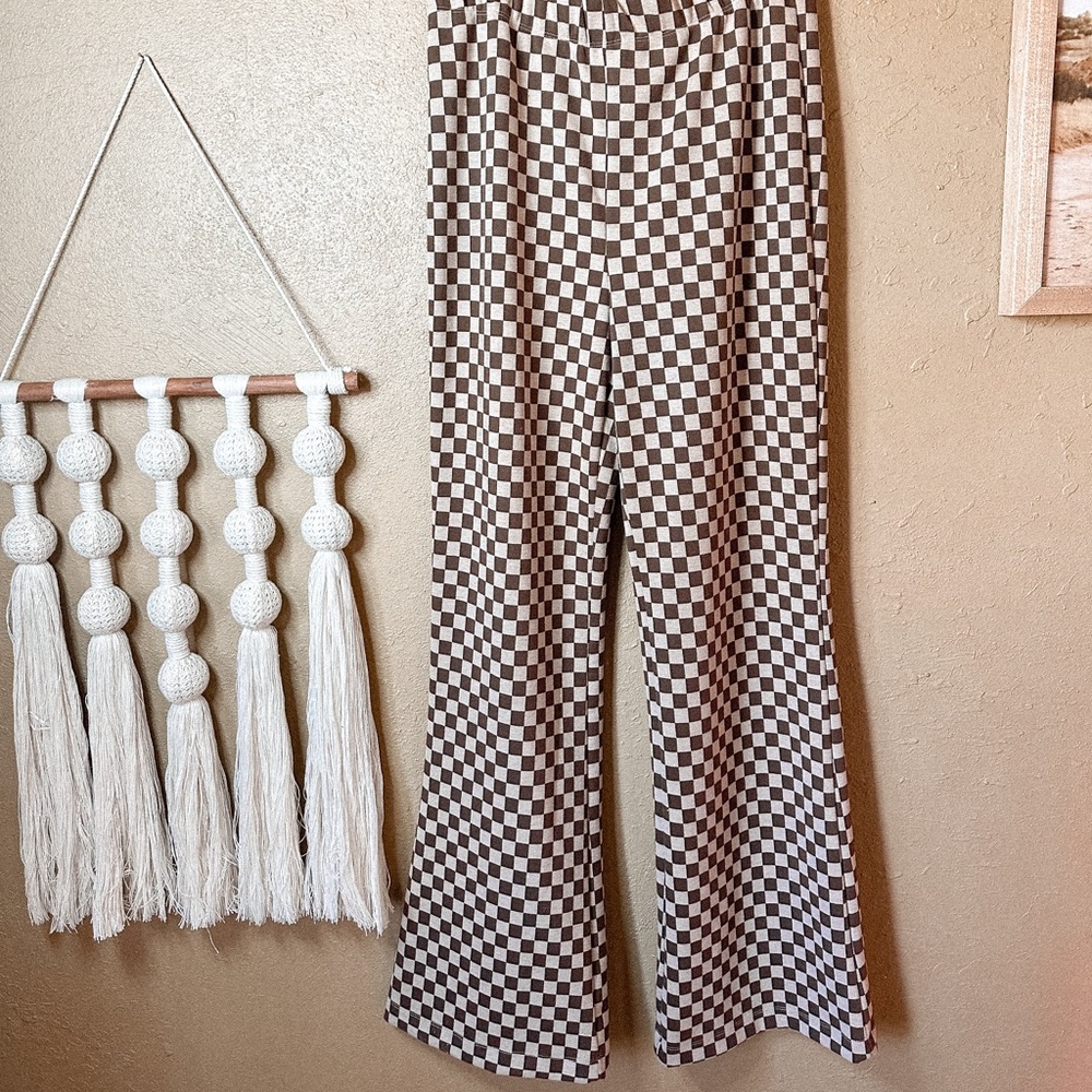 Checkered pants, stretchy sand soft